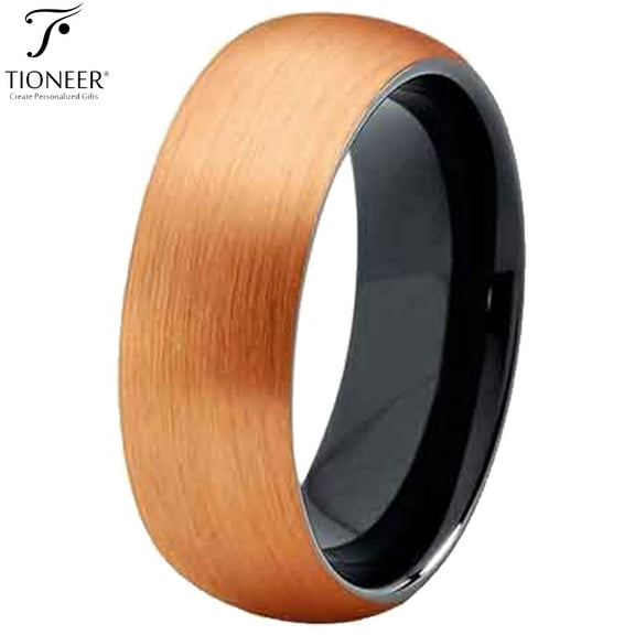 Tioneer Two Tone Dome Tungsten Carbide Ring w/ Rose Gold Brushed Outside Black IP High Polished Inside in 8mm 6mm 4mm Comfort Fit for Men Women w/ Free Engraving Options