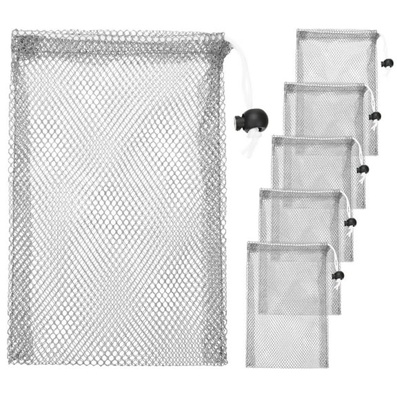 6 x 8 in Small Mesh Laundry Bags with Drawstring [6PCS] - Durable Mesh Bags with Cord Lock - [Gray]