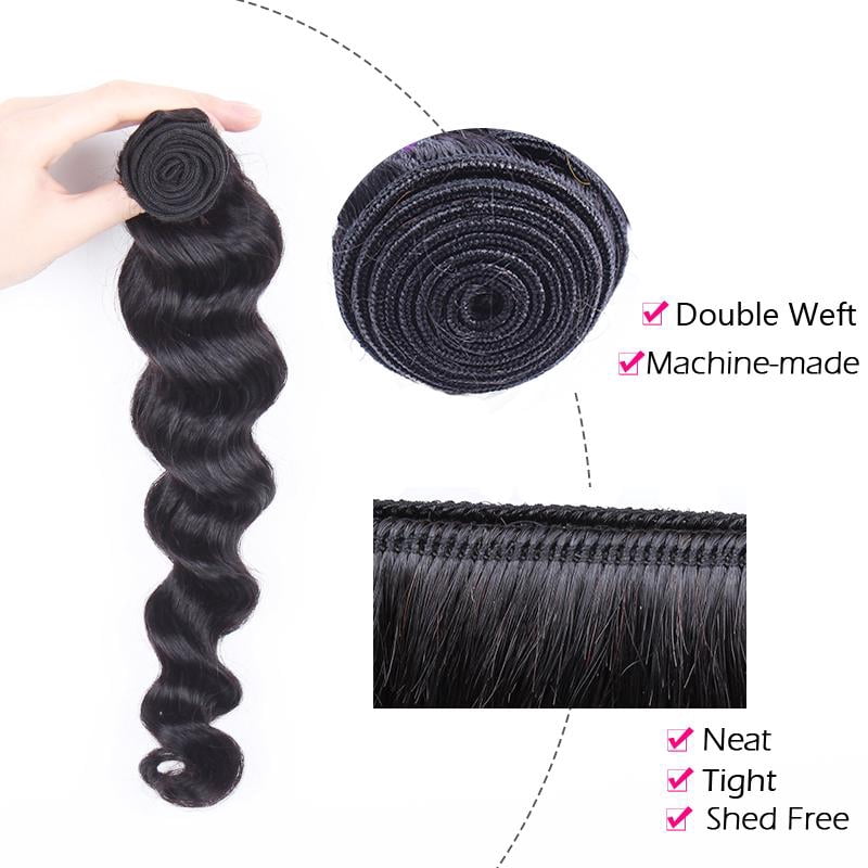 USTAR 100% Unprocessed Brazilian Virgin Remy Human Hair Extensions Loose Wave Bundles Color Natural Black #1B 10" Inch