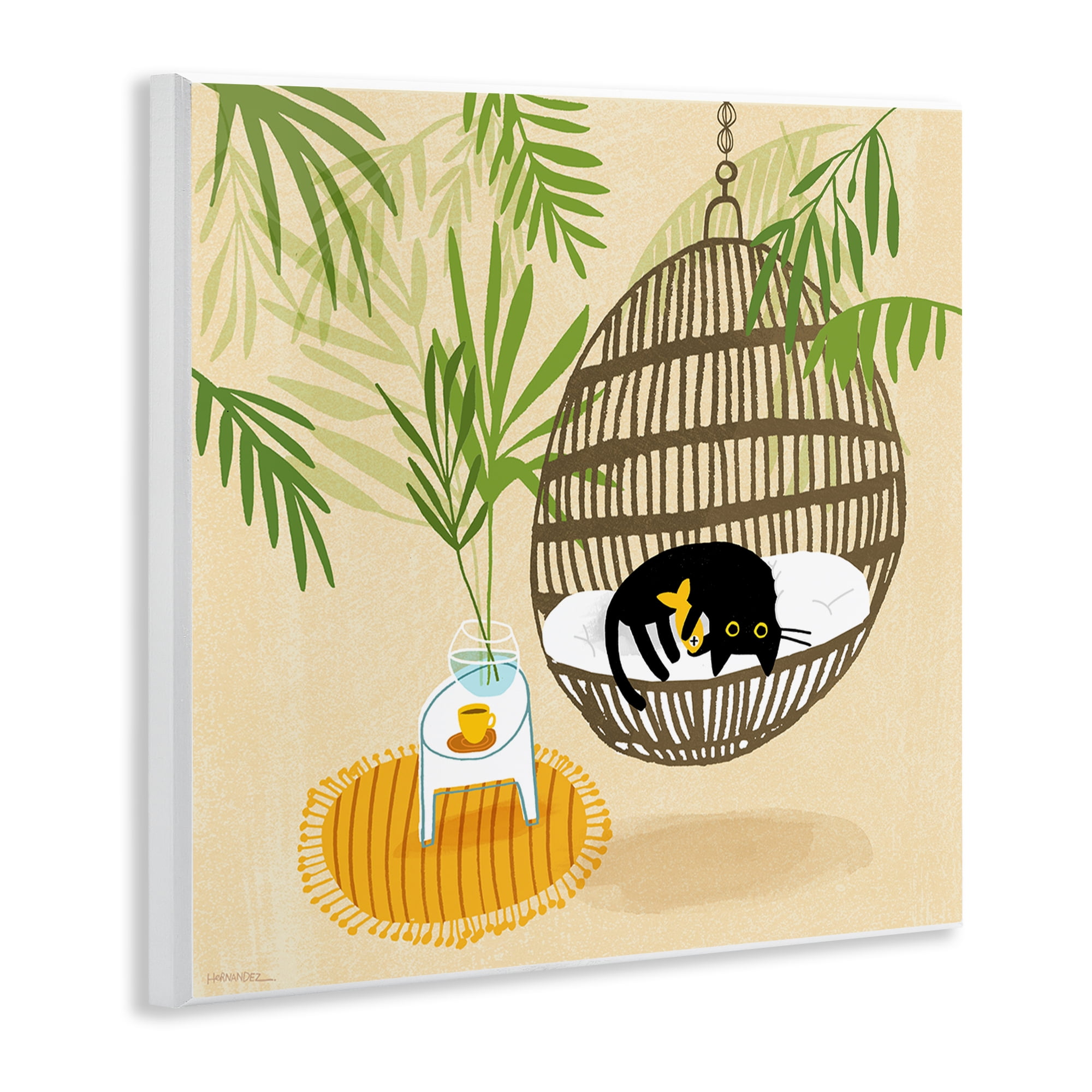 Stupell Industries Sleepy Cats on Porch Swing Animals Painting Unframed Art Print Wall Art, 12 x 12