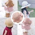thumbnail image 5 of Sombrero de paja con borde ondulado para niñas, de verano, con circunferencia de la cabeza de 50 a 54 cm, protector solar, lazo, bola de pelo, para playa, con cuerda a prueba de viento, color rosa, 5 of 5