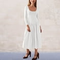 thumbnail image 3 of SMihono Dresses for Women Fashion Square Neck Long Sleeve A-Line Midi Dress Lightweight Comfy Casual Solid Fall Outfits White M, 3 of 8