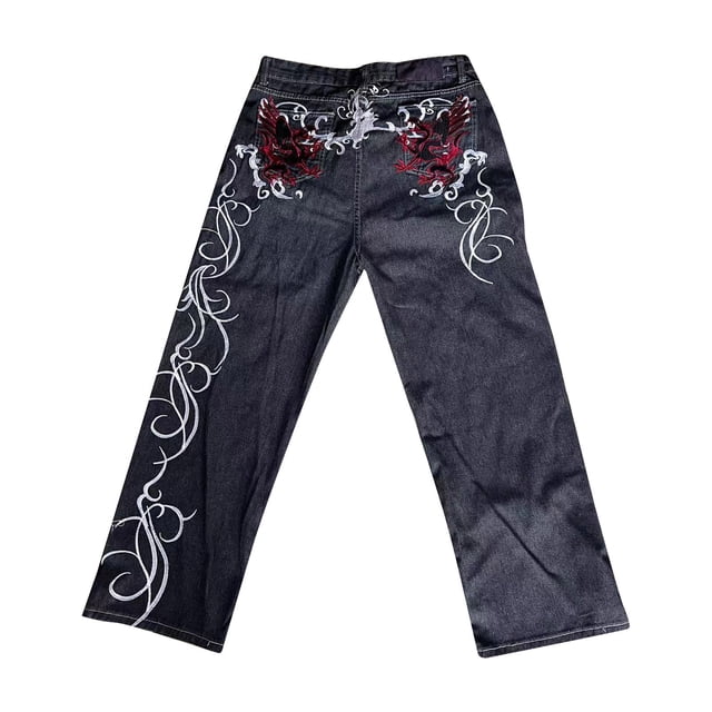 WEAIXIMIUNG Overalls Men Working Male Dark Gothic Style High Street Printed Wide Leg Jeans