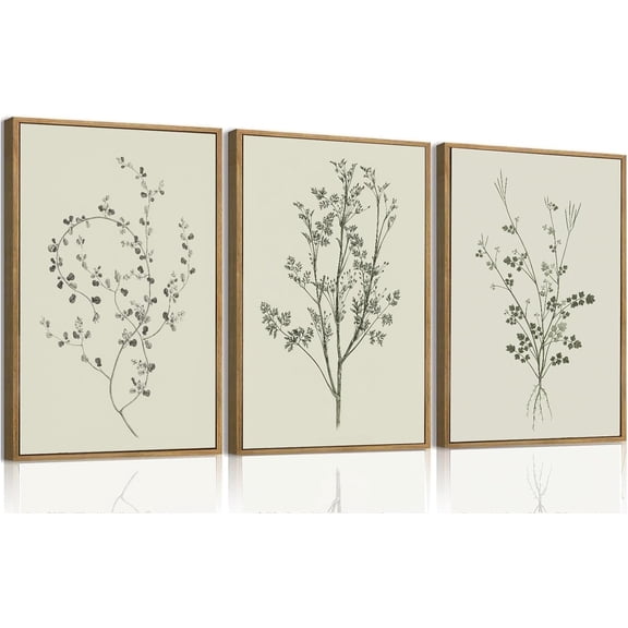 FCCUYE Dark Peony Framed Wall Art Moody Floral Canvas Art Prints Flower Botanical Painting Set of 3 Vintage Pictures Wall Decor Artwork for Living Room Bedroom Office 12x16in