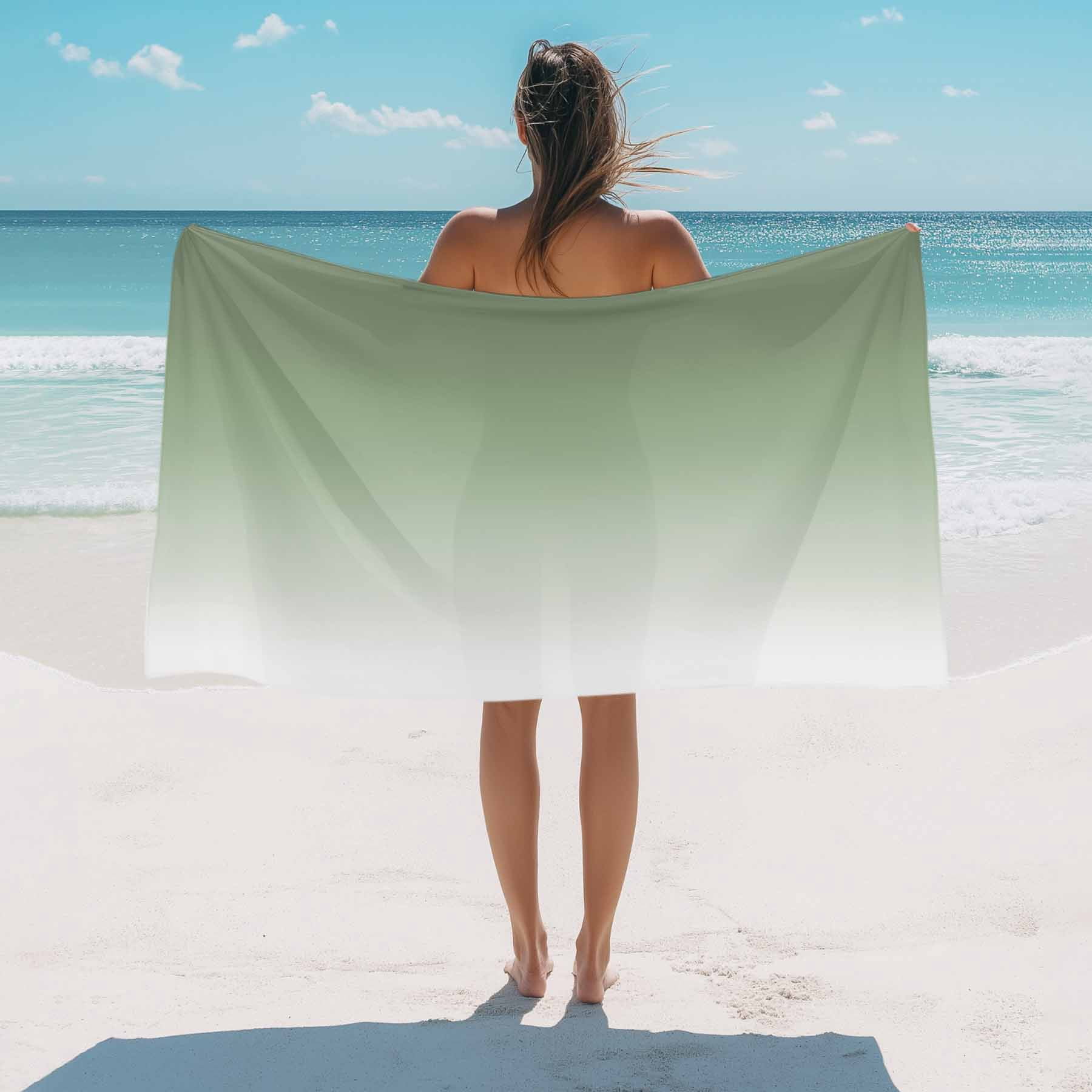 Sage Green Gradient Beach Towels Blanket Soft&Absorbent Quick Dry Microfiber Abstract Sage White Watercolor Pool Towels for Swimming ,Yoga, Sports, Gym, Camping,Large 35X70in,