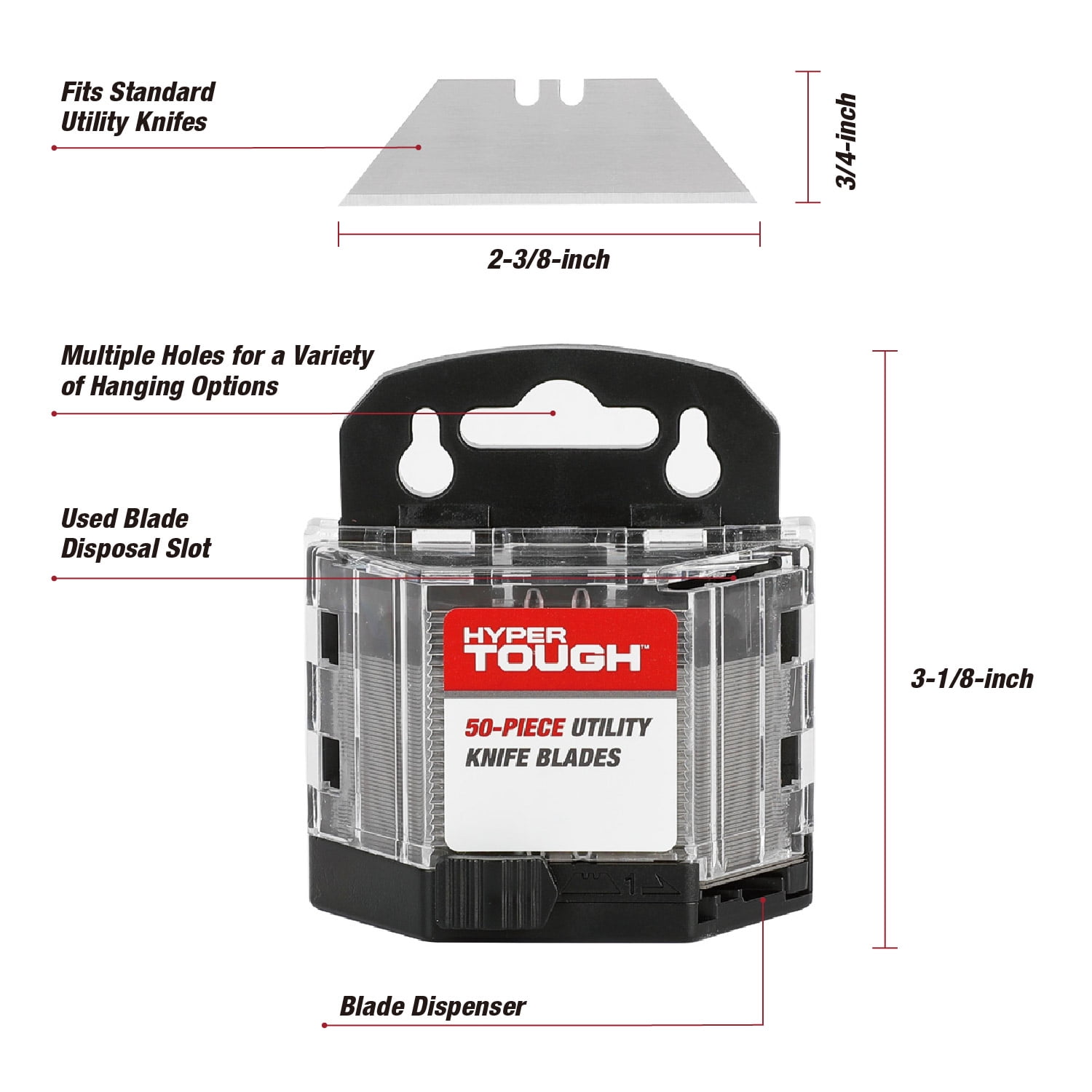 Hyper Tough 50-Piece Standard Utility Knife Blades with Blade
