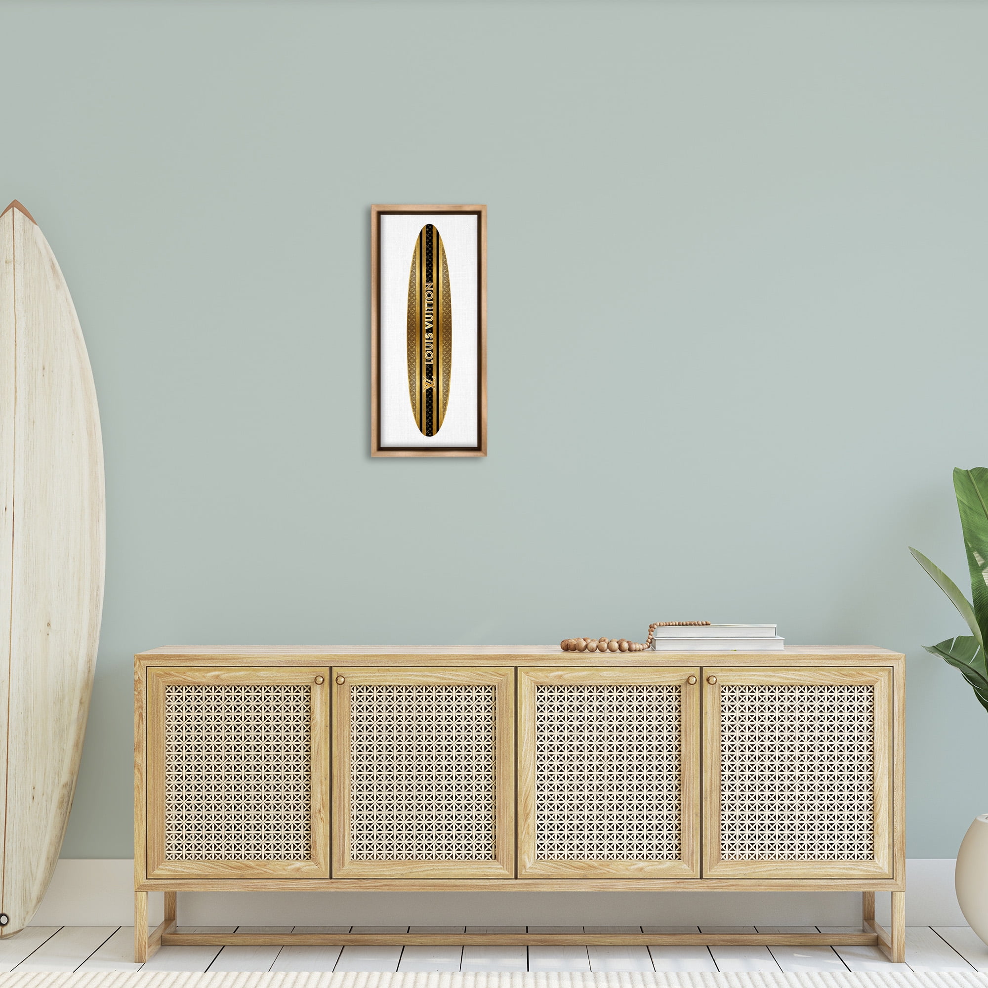 Stupell Industries Glam Striped Surfboard Nature Painting Brown Floater Framed Canvas Art Print Wall Art, 11 x 25
