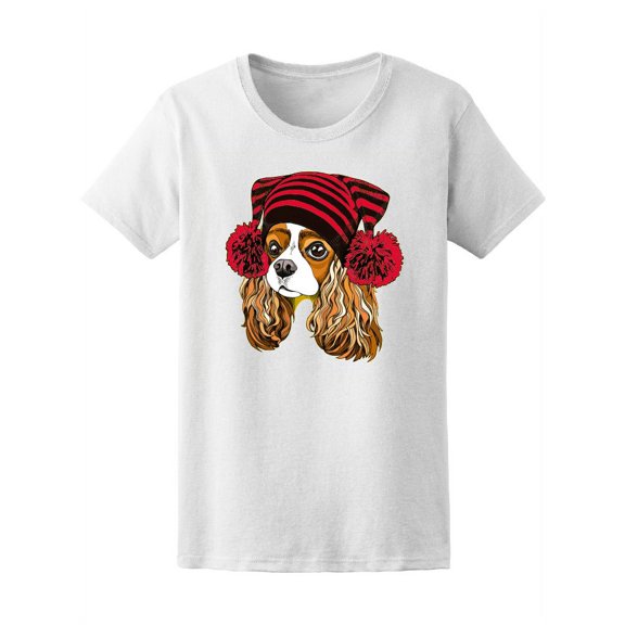 Cute Dog In A Knitted Cap T-Shirt Women -Image by Shutterstock, Female Large