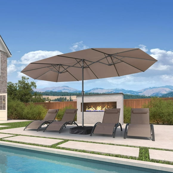PURPLE LEAF 15ft Patio Umbrella with Base Included Double-Sided Rectangle Outdoor Umbrella Table Market Umbrella with Crank for Backyard Pool Garden Deck, Taupe