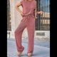 thumbnail image 4 of Conjunto Informal de Dos Piezas de Punto Acanalado para Mujer, Camiseta de Corta y Pantalón , Ideal para el Hogar y para Viajes Rojo XXL, 4 of 7