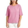 thumbnail image 6 of Neewe Women's Summer Casual Crewneck Half Sleeve T-Shirts Plain Loose Fit Cotton Linen Basic Tops Tees Blouses, 6 of 8