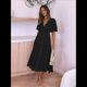 thumbnail image 4 of Vestido Midi Fluido de Corte A con Escote en V Profundo, Corta Abullonada, Cintura Alta Elástica y para Mujer Negro S, 4 of 9
