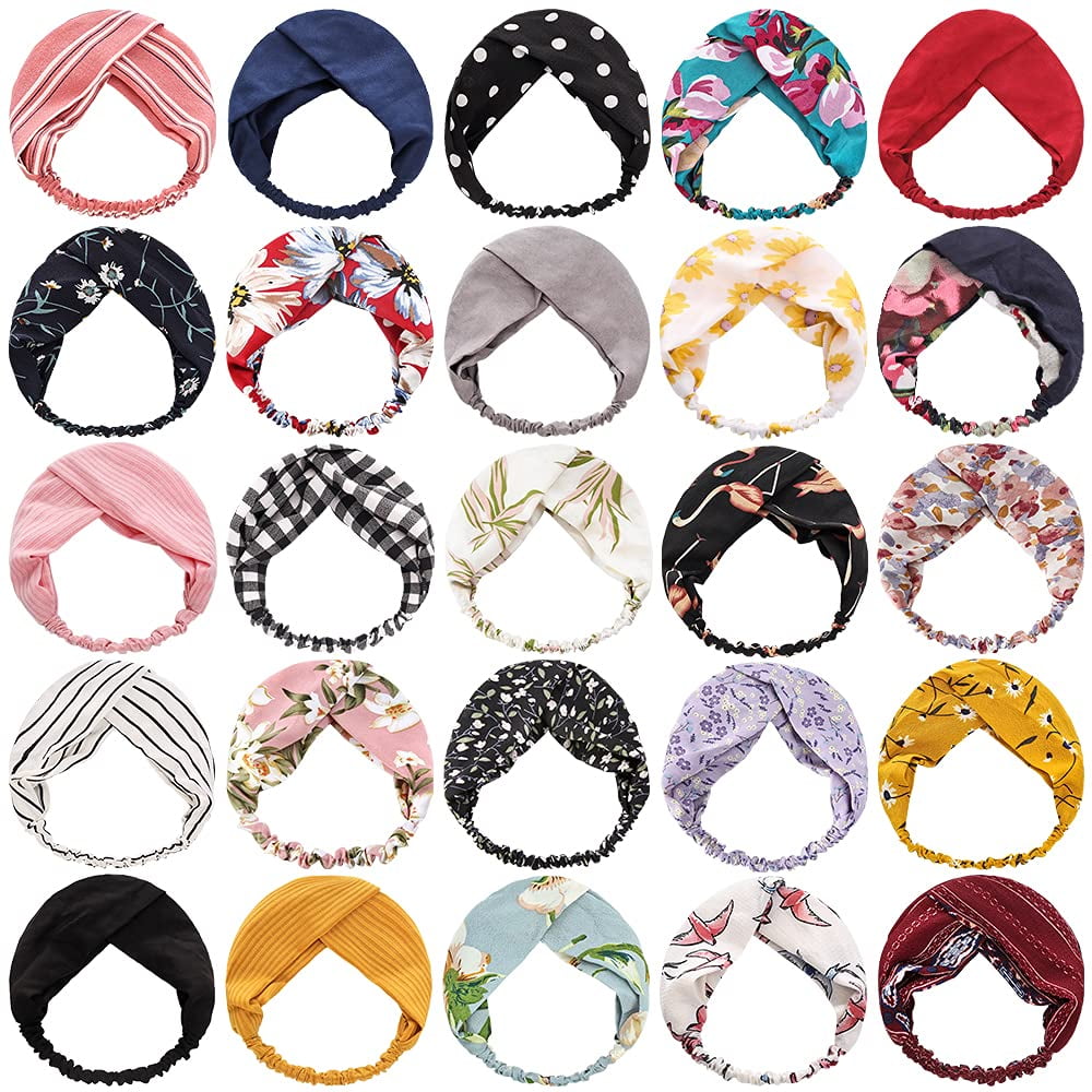 25PCS Boho Headbands for Women Criss Cross Turban Headwrap Yoga Workout Vintage Hair Accessories  Stretchy Hair Bands for Girls