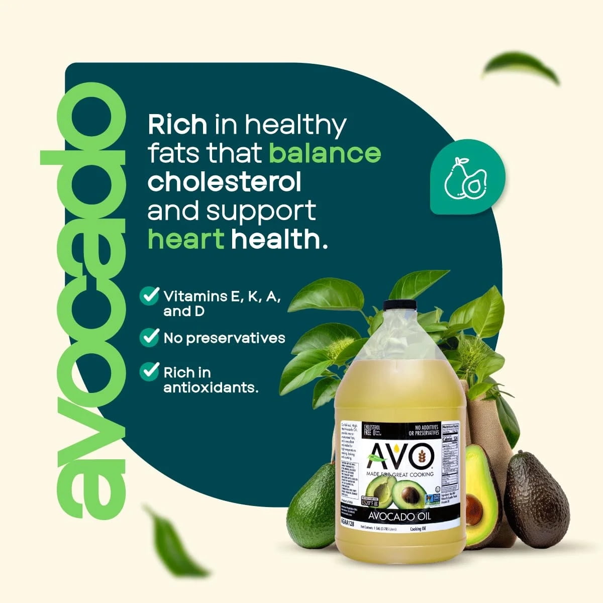 AVO 100% Non-GMO Avocado Oil, 1 Gallon (128 fl oz), No Preservatives
