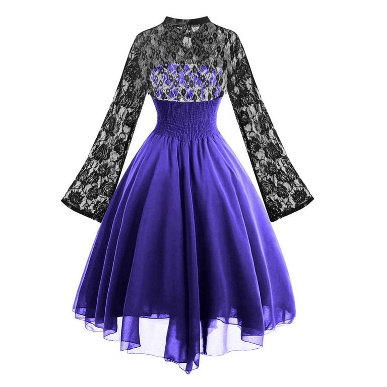 Mrat Women Fashion Gothic Style Gothic Style Round Neck Banquet Festival  Puffy Skirt Off Shoulder Half Sleeve Dress Lace Chiffon Dress 2XL XX-Large  