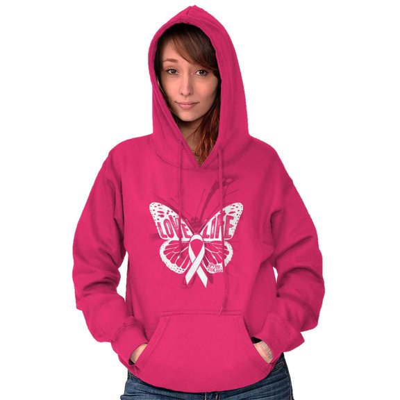 Love Life Butterfly Breast Cancer Hoodie Sweatshirt Women Brisco Brands S