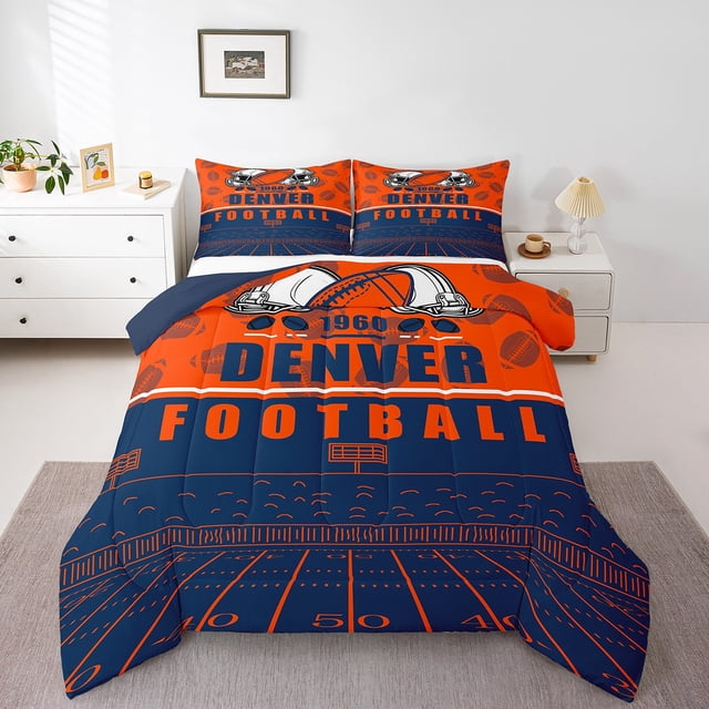 Erosebridal Football Print Bedding King Comforter Set,Sport Gamer Bedding Sets King with Comforter,Microfiber Reversible Comforter Sets King Size,Sport Theme Decor(Denver)
