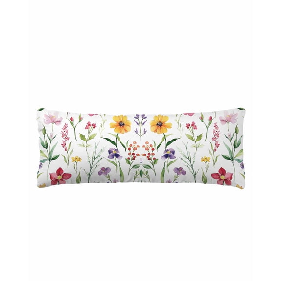 Spring Flowers Body Pillow Cover 20 x 60 Inch Decorative Pillow Cover Pastoral Botanical Blossom Floral Lumbar Pillowcase Seasonal Rectangle Cushion Case for Couch Sofa Bed Living Room