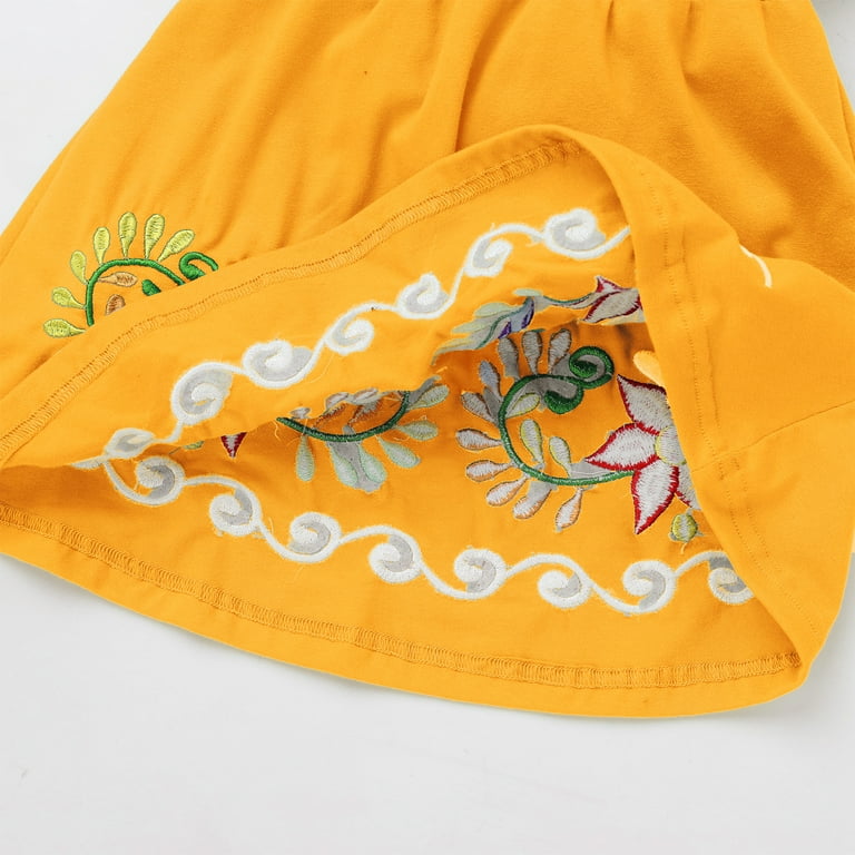 IDOPIP Toddler Baby Girls Floral Embroidered Mexican Dress Ethnic Wear  Off-Shoulder Sundress 3-4 Years,Yellow - Walmart.com