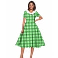 thumbnail image 6 of VBVC Women's Vintage 1950s Gingham Swing Dress , Ladies' Short Sleeve Double Breasted A-Line Midi Dress , Summer Peter Pan Collar Dresses For Women,Green,S-2XL, 6 of 7