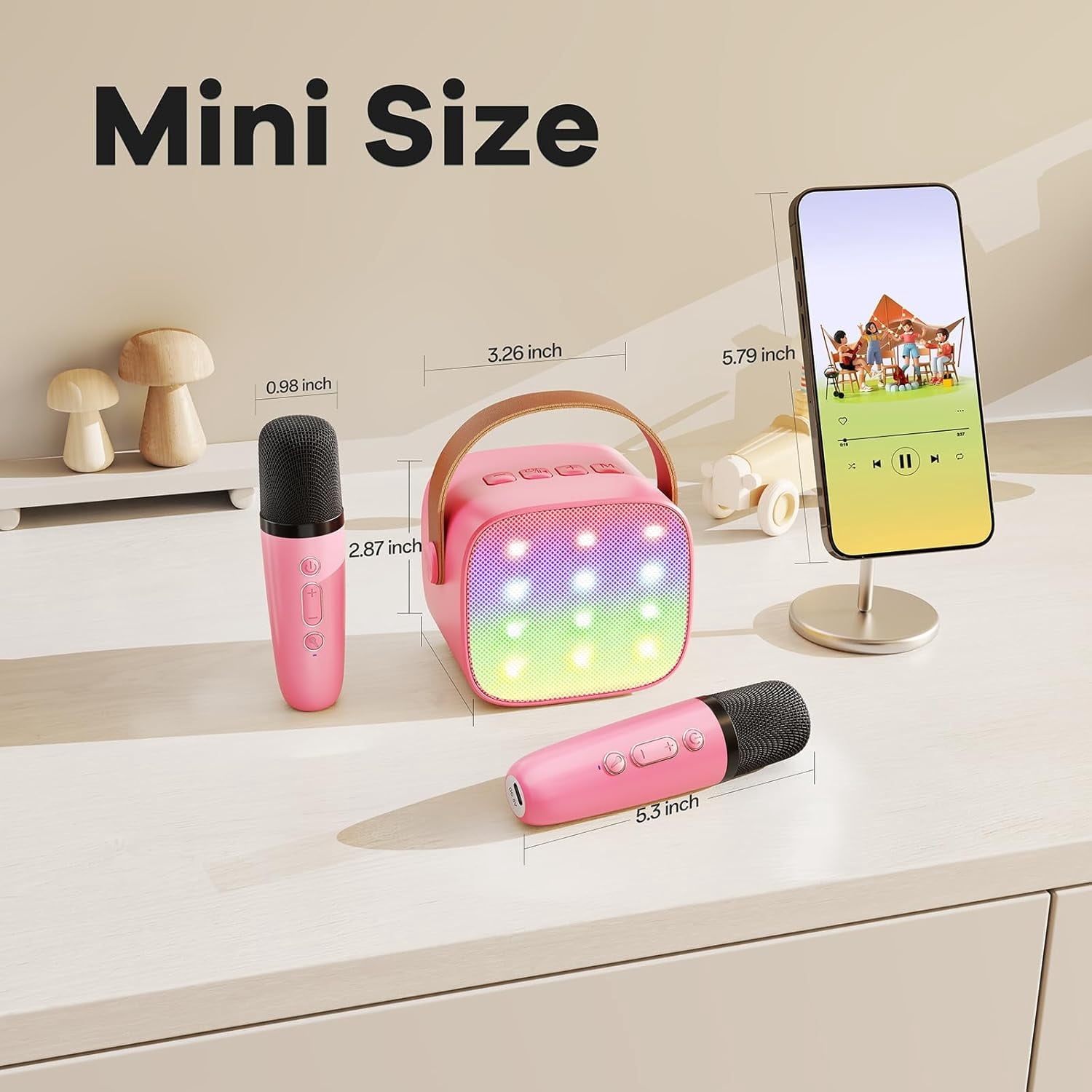 Mini Karaoke Machine for Adults, Portable Bluetooth Speaker with 2 Wireless Microphones, Most Popular Toys Birthday Gifts for Girls 4, 5, 6, 7, 8, 9, 10, 11, 12+ Years Old Toddler Teens（Rose）