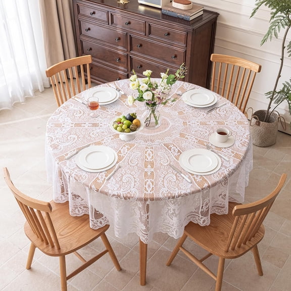 Floral Lace Tablecloth for Round Table Elegant Lace Table Cloth French Style Tablecloth Vintage Embroidered Overlay for Wedding Holiday Party 180cm
