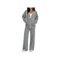 thumbnail image 3 of Zynoxe Womens Sweat Suits 2 Piece Set Zip Up Drawstring Hooded Sweatshirt & Wide Leg Pants Versatile Solid Color Casual Tracksuit Set Fashionable Vacation Outfits for Women with Pockets Gray S, 3 of 10