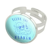 Relax the Kraken Funny Humor Silver Plated Adjustable Novelty Ring