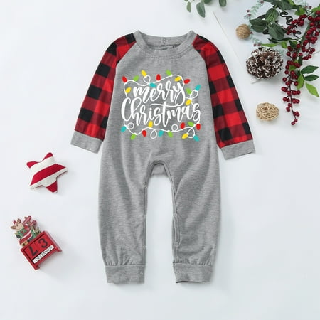 

Christmas Baby Letter Plaid Print Jumpsuit Romper Family Matching Pajamas Clothes