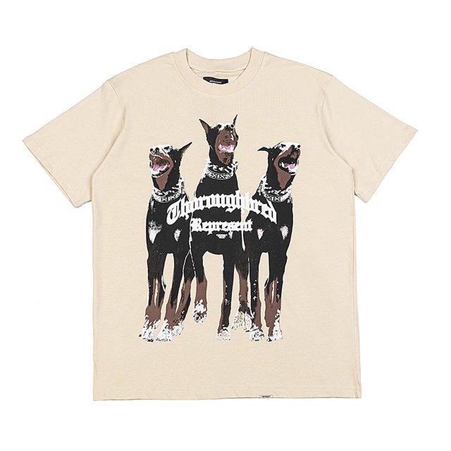 Camiseta de gran tamaño para hombre y mujer, ropa de calle Vintage, Tops con estampado de personajes, camiseta de manga corta, ropa de veranobeige doberman