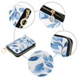 thumbnail image 3 of PU Leather Zip Card Holder Women's Card Case Zipper Card Case Compact & Lightweight Blue Watercolor Floral Leaves, 3 of 7