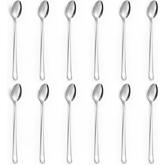 12pcs Long Handle Iced Tea Spoons, Set of 12, Stainless Steel 7.8 inches (19.7 cm) Long Drink Spoon Set, Coffee Spoon, Ice Cream Spoon, Stirring Spoon, Mirror Polished, Dishwasher Safe