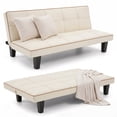 thumbnail image 4 of Lifarythm Futon Sofa Bed, Futon Couch with 3 Adjustable Backrest Convertible Twin Size Modern PU Leather Sleeper Sofa for Living Room 69", Beige, 4 of 9