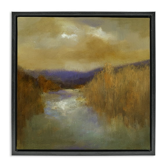 Stupell Industries Moody Shadowed River Landscape & Nature Painting Black Floater Framed Canvas Art Print Wall Art, 18 x 18