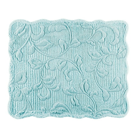 - Elegant Faux Fur Leaves Pillow Sham - Plush Raised Floral Design, Sham, Spa Blue