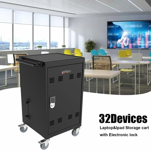 Mobile Charging Cart Docking 30 Device,Laptop Storage Rack with Combination Lock,Mobile Charging Cabinet with Wheels for Tablets and Laptops