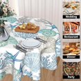 thumbnail image 4 of Summer Coastal Tablecloth Round 60 Inch, Blue Nautical Coral Seashell Starfish Polyester Circle Table Cloth Wrinkle Stain Resistant Washable Table Cover for Kitchen Dining Room Party Picnic, 4 of 6