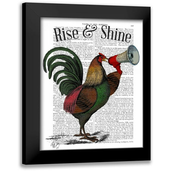 Fab Funky 12x14 Black Modern Framed Museum Art Print Titled - Rooster With Loudhailer