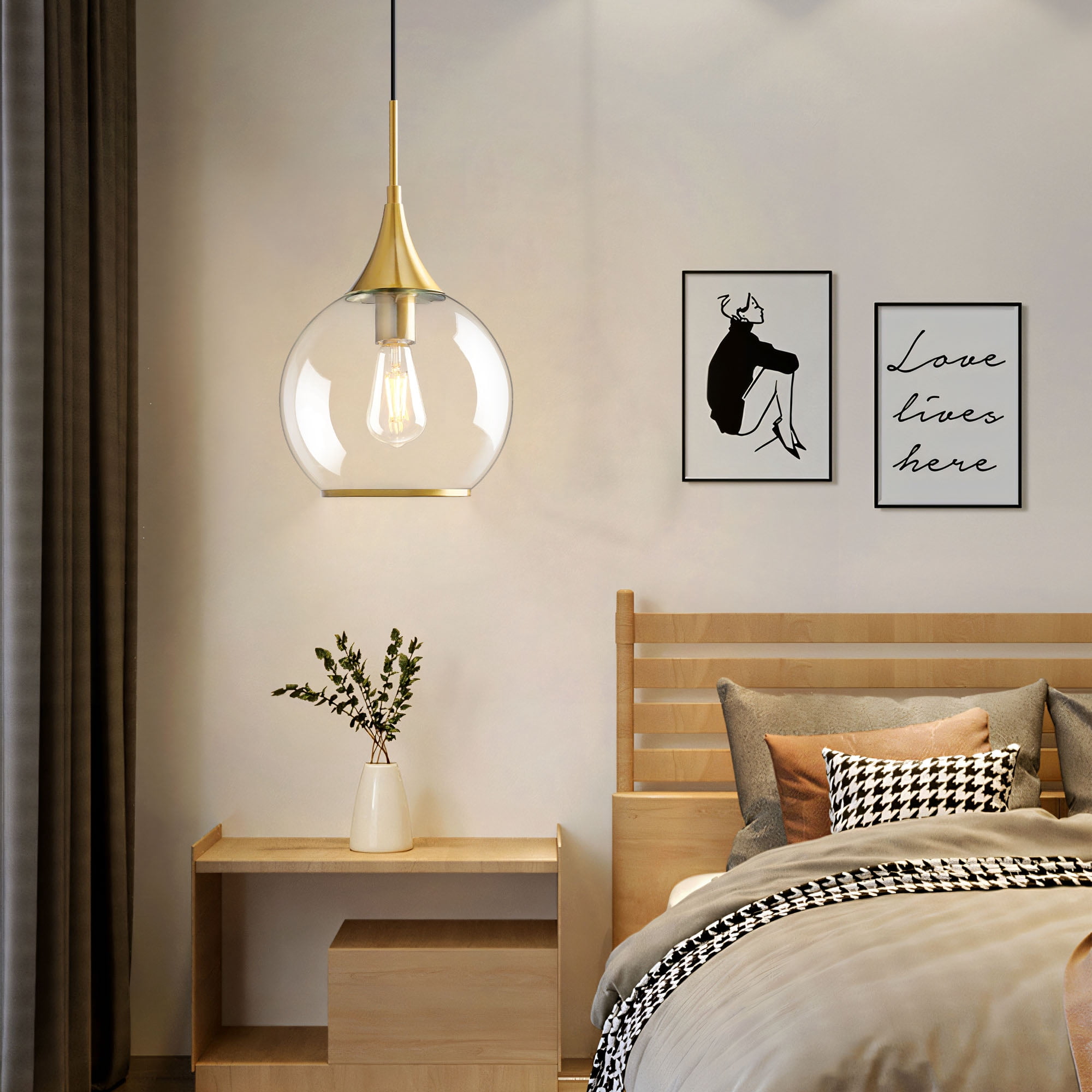 KAISITE Modern Pendant Light Fixture Dimmable Kitchen Island Hanging Ceiling Lights with Glass Shade-Gold