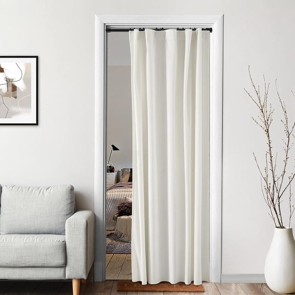 Off White/Ivory Velvet Sliding Closet Door Curtain Without 48x80,Modern Elegant Light Blocking Solid Crushed Room Darkening Curtains for Bedroom 80 Inches Long 1 Panel Cream