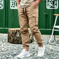 thumbnail image 2 of MXALUOB Men's Cargo Joggers Drawstring Cuffed Ankle Elastic Waist Pants with Multi Pockets Regular Fit Solid Color Pull On Trousers, 2 of 6