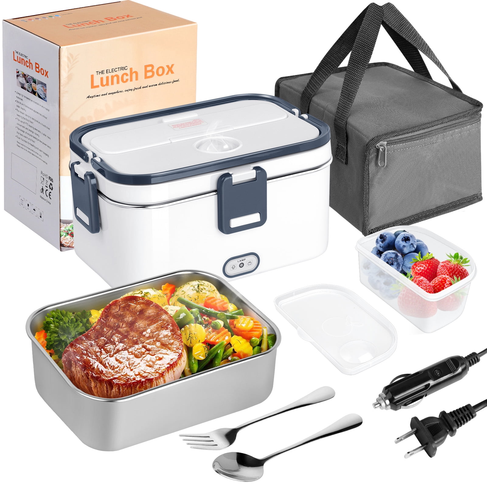 Wireless Electric Lunch Box Water-free Heating Food Container 2200mAh  Portable Food Warmer 1L Stainless Steel