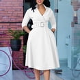 thumbnail image 2 of AURA Plus Size Spring Elegant Lapel High Waist A Line Maxi Dress Long Sleeve Puff Sleeve African Work Dress with Belt, 2 of 9