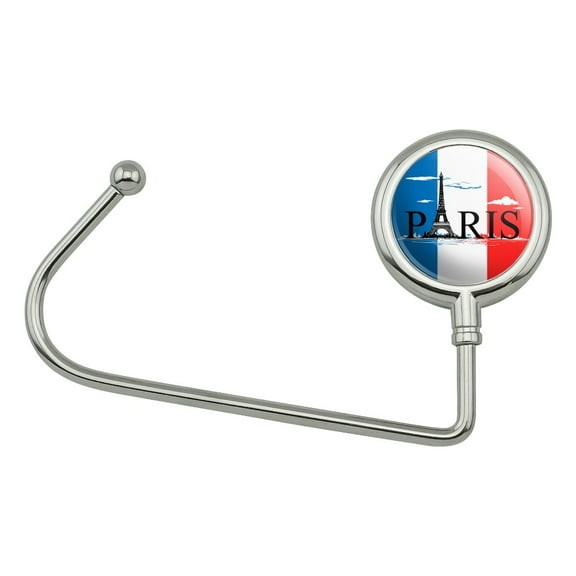 Paris France Eiffel Tower and Flag with Clouds Purse Bag Hanger Holder Hook