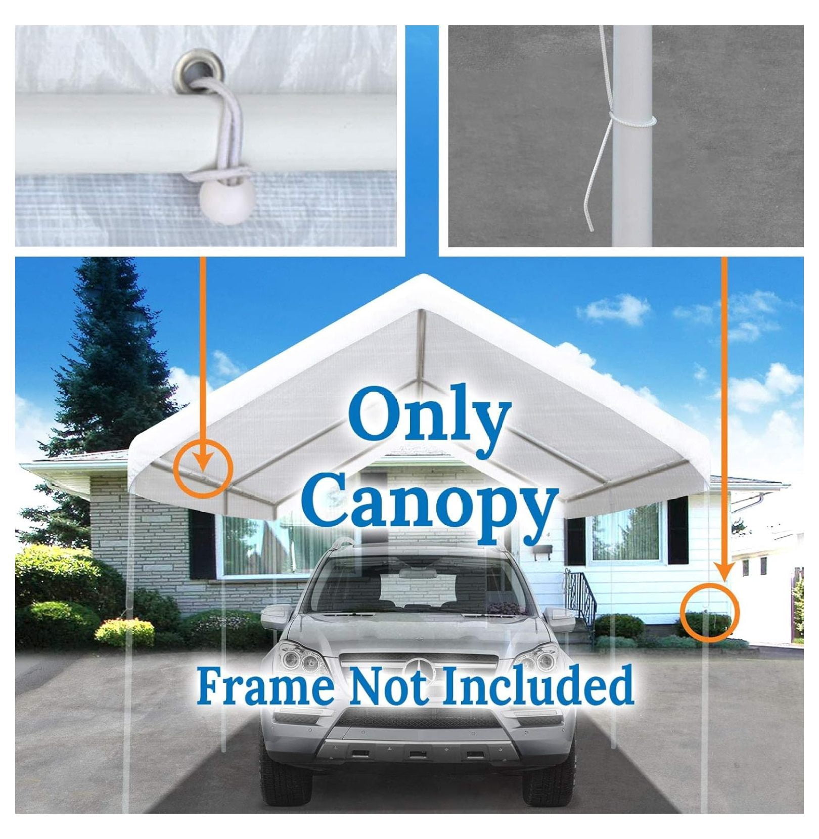 10'x20' Carport Replacement Canopy Garage Top Tarp Shelter Cover, Canopy ONLY (w/Edge)