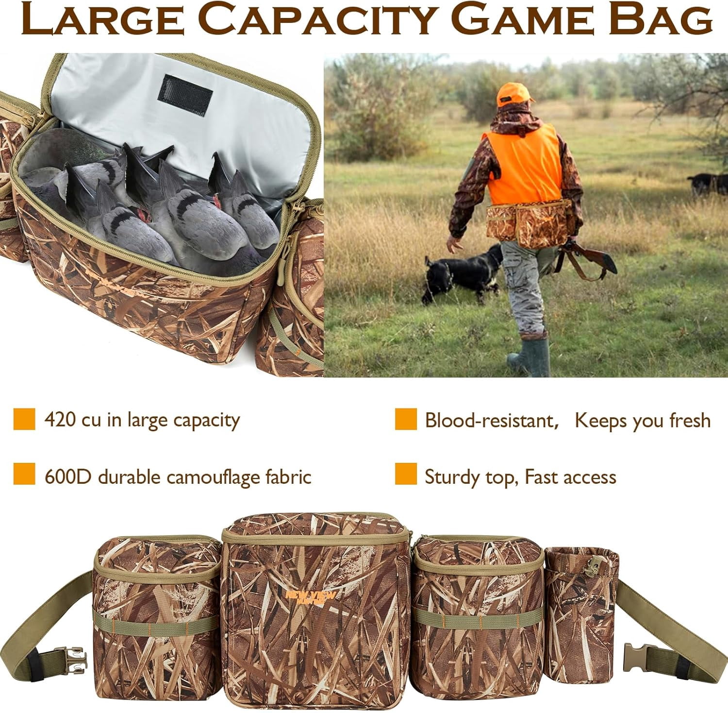 NEW VIEW Dove Hunting Bags & Belts, Camo Fanny Pack with Shotgun Shell Pouch & Game Bag, Belt for Pheasant Bird Duck Upland for Hunter