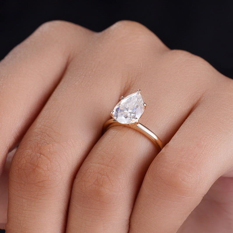 Cora Jewellery 2.5CT Tulip Floral Setting Pear Moissanite Solitaire Engagement Ring For Women , 14K Yellow Gold