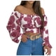 thumbnail image 2 of ICHUANYI Clearance Woman's Strapless Long Sleeve Print Off Shoulder Ruched Lantern Sleeve Crop Tops(Hot Pink, L) ICHUANYI WER2023081002205, 2 of 9