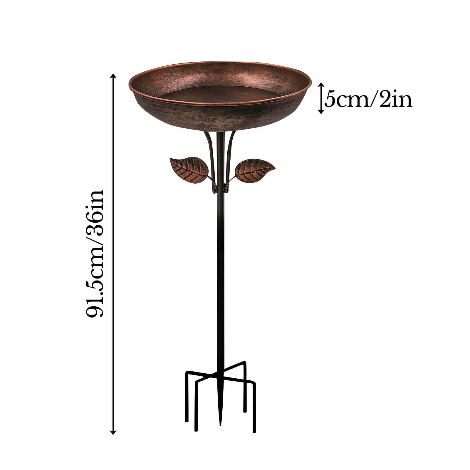 Deep Metal Bird Bath Outdoor Removable Bowl Stable Stake Easy Clean Birdbath Garden Decor Wild Bird Drinking Bathing Station Rustic Iron Art Weatherproof