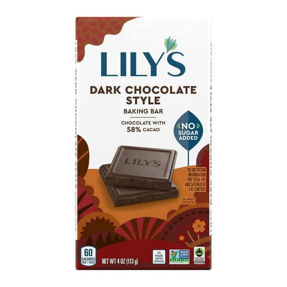 Lily's Dark Chocolate Style No Added Sugar Baking Bar, 4 oz